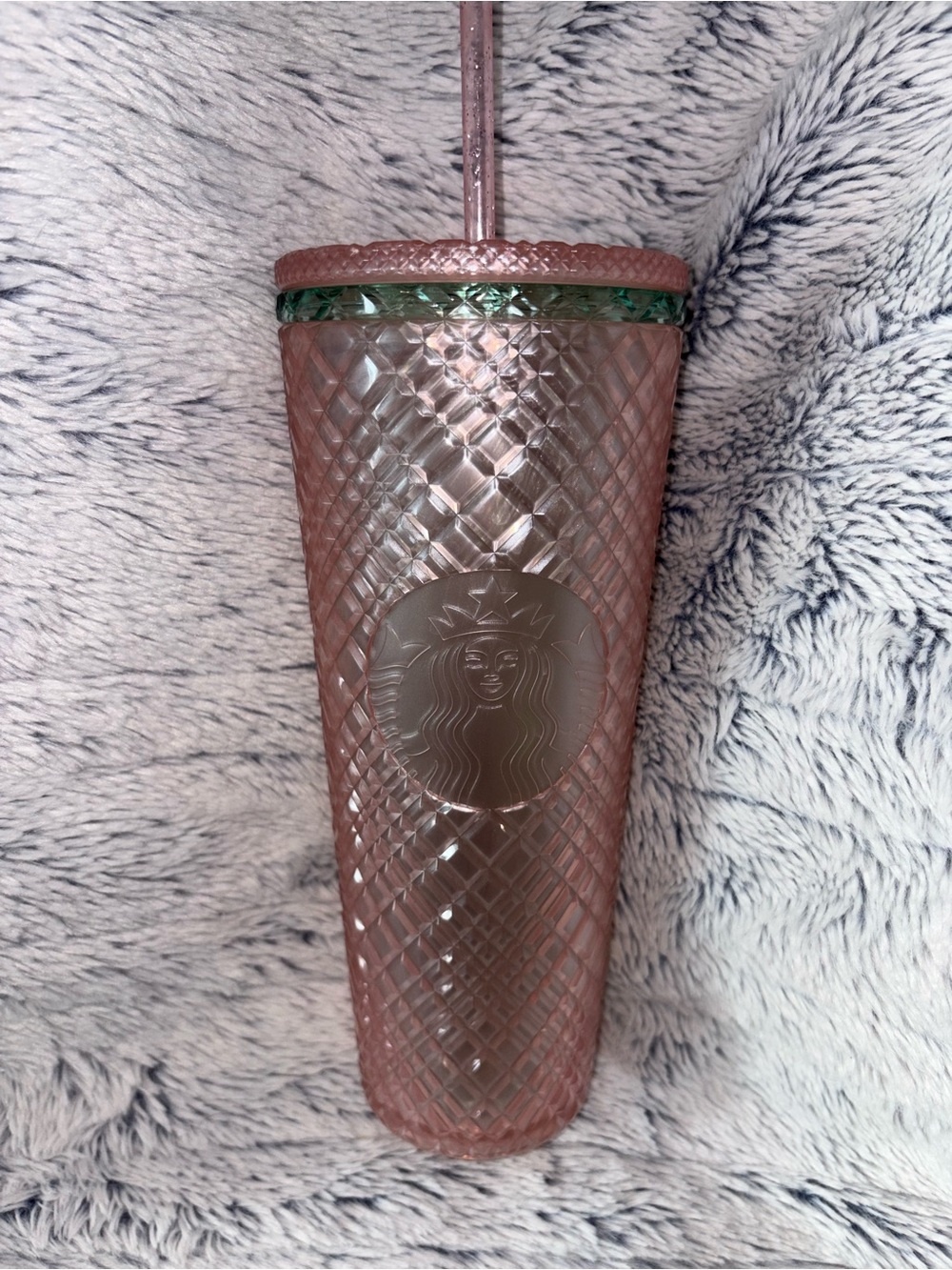 Starbucks Rose Pink Textured Cold Cup with Green Accent